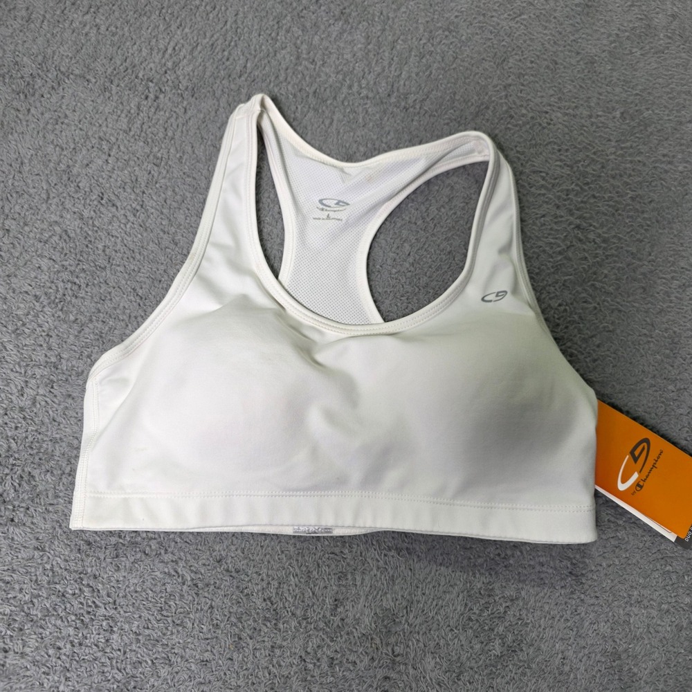 C9 by Champion Womens L Sports Bra White Racerback Molded Cups Mesh N9016